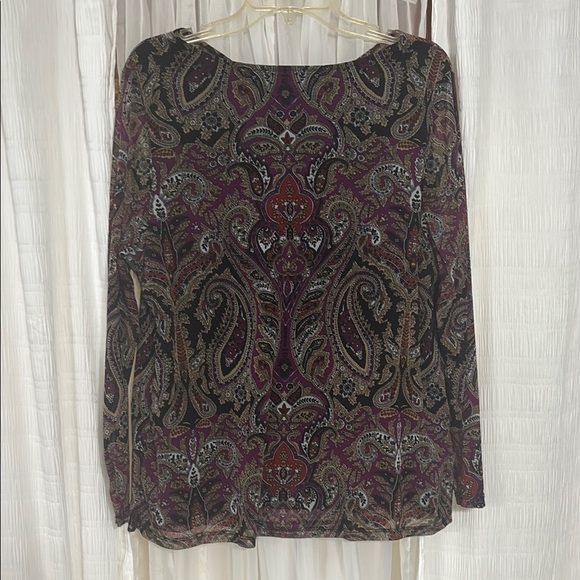 INC International Concepts Red and Gray Long Sleeve Blouse - Picture 4 of 5